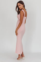 Vestido maxi Rosa con hombros anudados color rosado