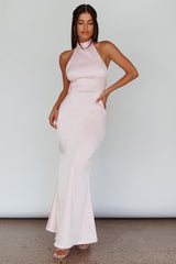 Vestido largo con espalda cruzada Fifth Avenue en rosa bebé