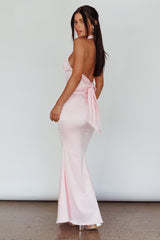 Vestido largo con espalda cruzada Fifth Avenue en rosa bebé