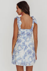 Minivestido con hombros al descubierto Mykonos Morning azul