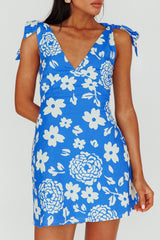 Minivestido Mykonos Morning com Amarração no Ombro e Estampa Floral Ocean