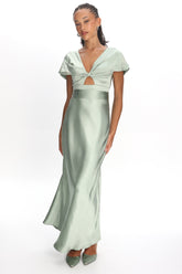 Vestido Irena Twist Bust de manga corta color salvia