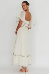 Vestido longo Kathlene com mangas bufantes, cor creme