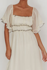 Vestido longo Kathlene com mangas bufantes, cor creme