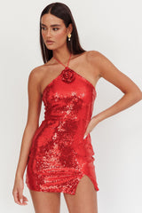 Minivestido Halter de Lentejuelas Señora Rojo