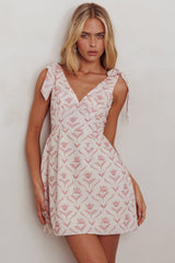 Minivestido beige con tirantes atados Glam Up