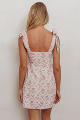 Minivestido beige con tirantes atados Glam Up