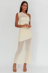 Vestido largo transparente con un solo hombro Verity color mantequilla