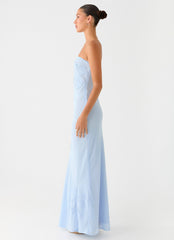 Vestido maxi sin tirantes con cuentas Sassafras - Azul