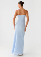 Vestido maxi sin tirantes con cuentas Sassafras - Azul