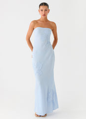 Vestido maxi sin tirantes con cuentas Sassafras - Azul