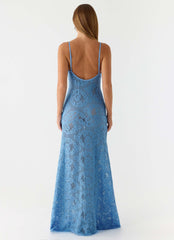 Vestido largo de ganchillo Zelella - Azul brillante