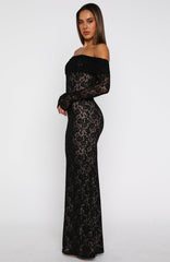 Vestido largo maxi con manga larga de encaje "Be My Peace" - Negro