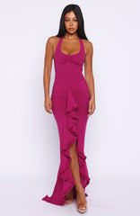 Vestido largo de malla fucsia con "Main Character Energy"
