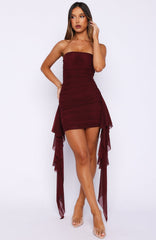 Minivestido sin tirantes Valentine Muse color borgoña intenso