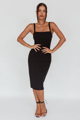 Vestido Midi Georgia com Decote Quadrado Preto