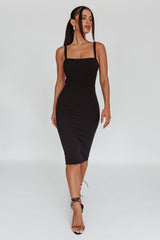 Vestido Midi Georgia com Decote Quadrado Preto