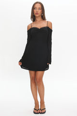 Minivestido de manga larga French Girl negro