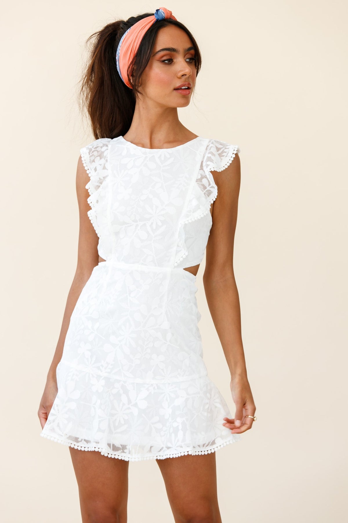 Vestido de Tule Floral Jackie Pinafore Branco