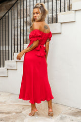 Vestido Midi Linka Tomara que Caia com Amarração nas Costas Vermelho