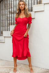 Vestido Midi Linka Tomara que Caia com Amarração nas Costas Vermelho
