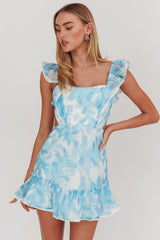 Vestido con volantes y lazo en la espalda Porcia Hojas Azules