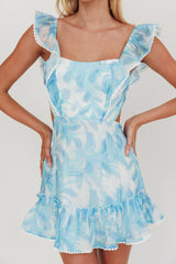 Vestido con volantes y lazo en la espalda Porcia Hojas Azules