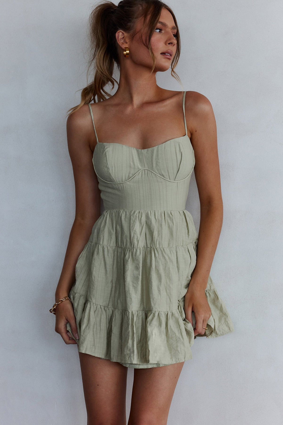 Minivestido fruncido Galilea verde salvia