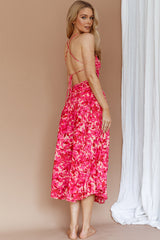 Vestido Midi Floral Rosa Aberto nas Costas Destination