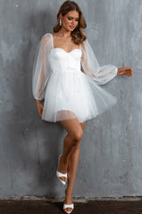 Minivestido blanco de manga transparente Fairytale Dream