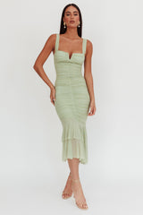 Vestido Maxi Nadia Drapeado Cauda de Sereia Pistache