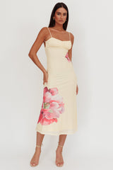 Nerida Vestido Longo com Busto Franzido Flores Amarelas