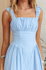 Vestido longo Suenito com franzido, azul