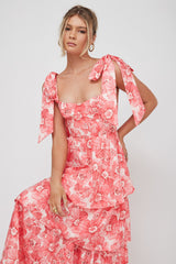 Vestido midi Arlowe escalonado con hombros atados rosa floral