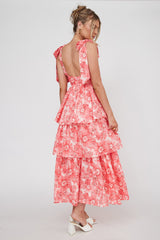 Vestido midi Arlowe escalonado con hombros atados rosa floral