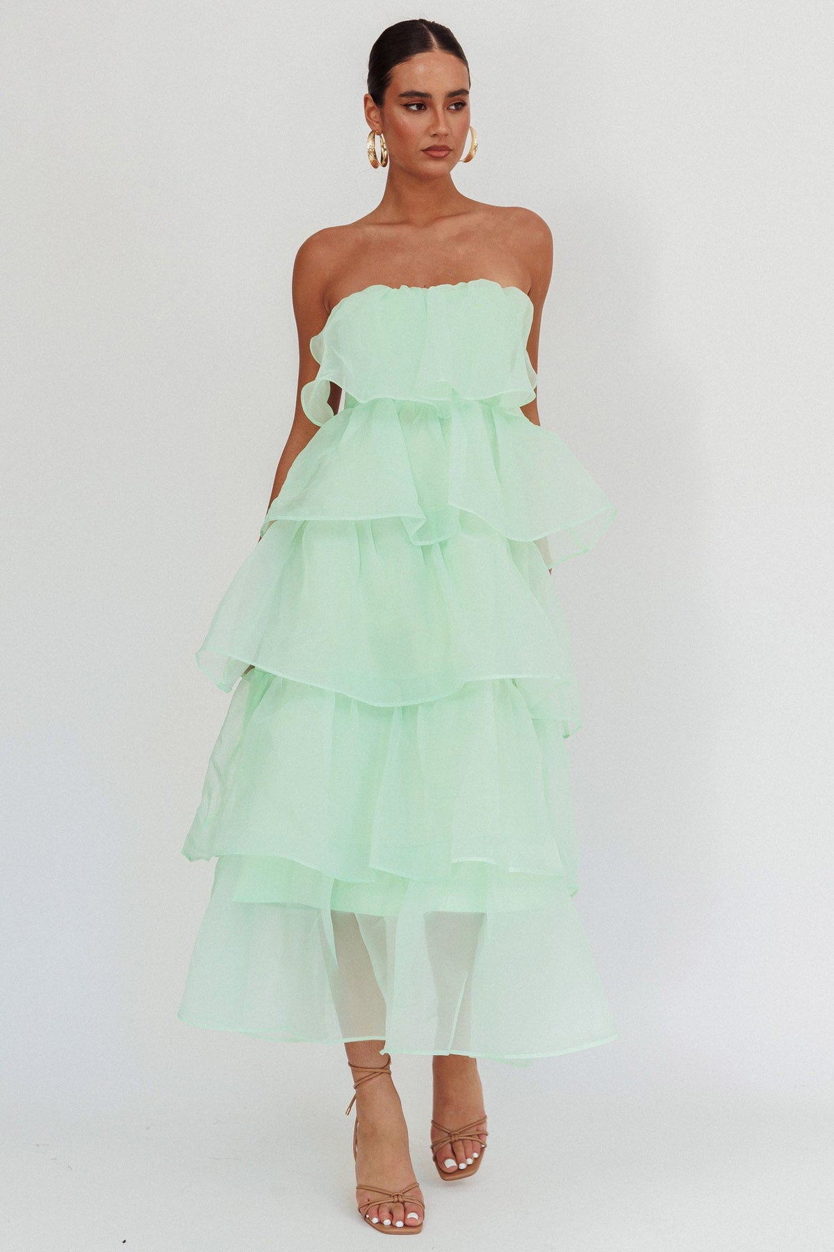 Vestido midi Behati de capas escalonadas color menta