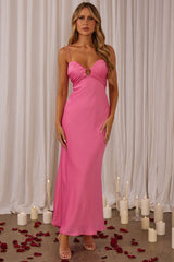 Vestido longo busto franzido "In A Daze" rosa choque