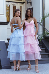 Vestido midi con volantes escalonados Made For You Rosa