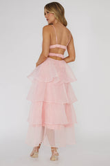 Vestido midi con volantes escalonados Made For You Rosa
