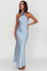 Vestido Halter de Flores "High Roller" Azul