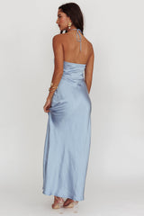 Vestido Halter de Flores "High Roller" Azul
