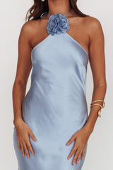 Vestido Halter de Flores "High Roller" Azul