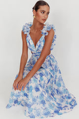 Vestido largo con espalda anudada Madara Azul floral