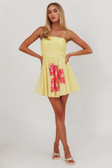 Mini Vestido Festivity Floral Evasê Amarelo