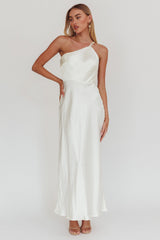 Vestido blanco Aubrianna con un solo hombro y espalda de tiras
