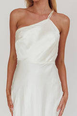 Vestido blanco Aubrianna con un solo hombro y espalda de tiras