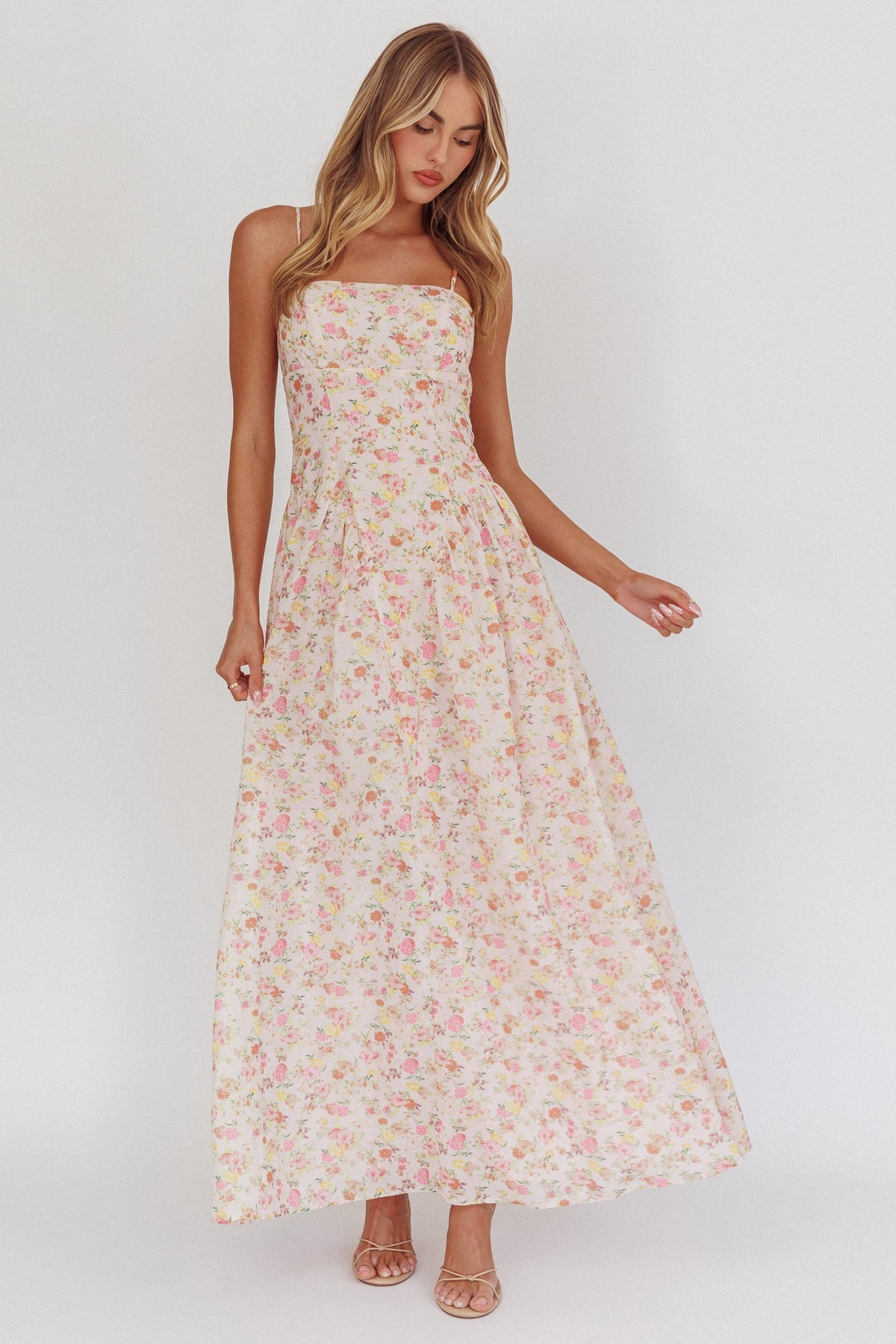Vestido maxi de cintura vasca Daisy Day Rosa Floral