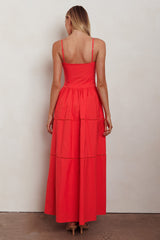 Vestido Maxi Evasê com Busto Franzido Heavenly Glow Vermelho