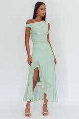 Vestido longo com decote assimétrico Moonlit Magic Sálvia