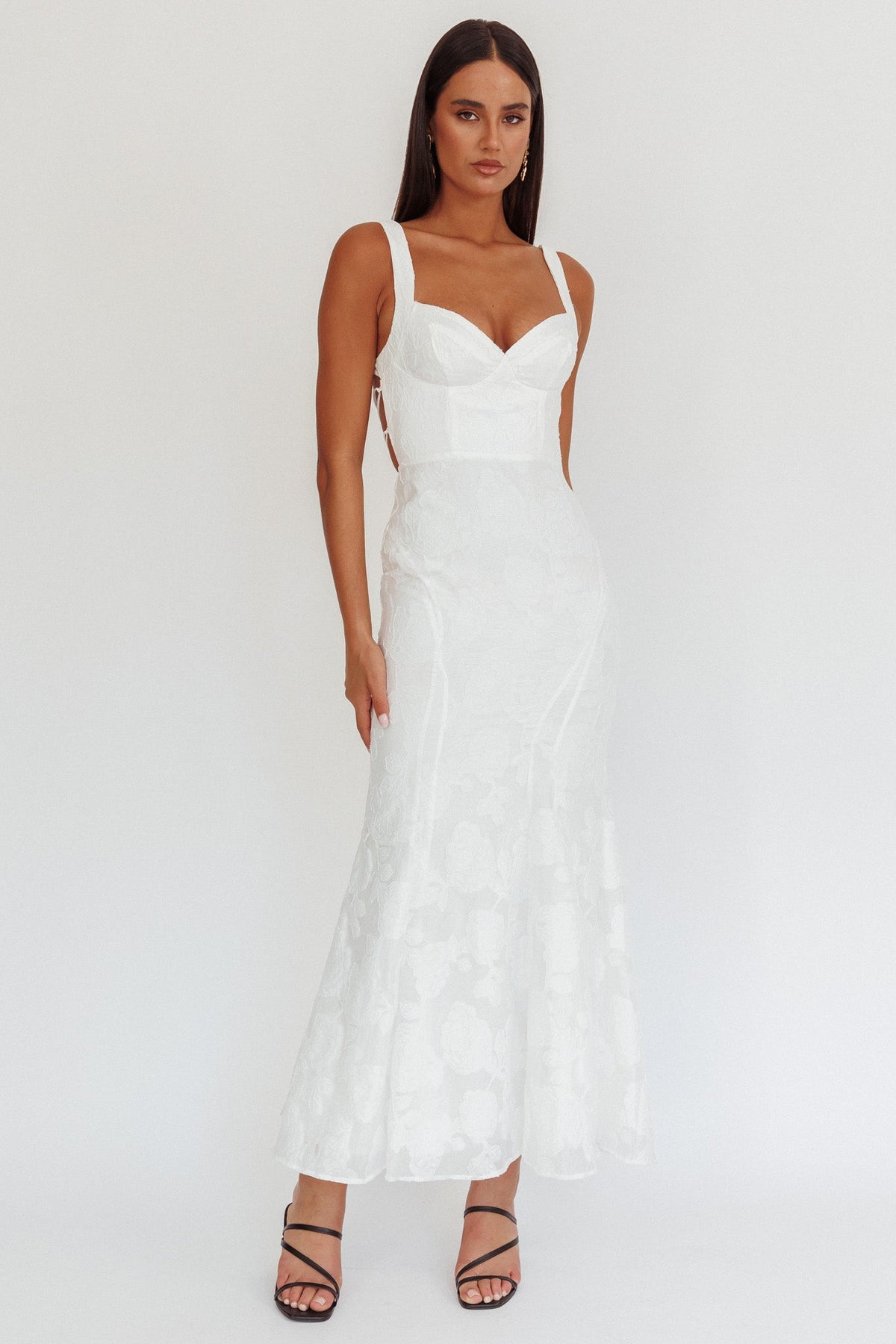 Vestido largo con tirantes y espalda descubierta Autumn Moon Blanco texturizado